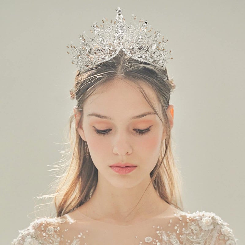 Yolmina Baroque Queen Crown, Sliver Wedding Crown and Tiara for Bride Handmade Princess Crystal Rhinestone Headband Tiaras for Women, Fairy Hair Accessories for Wedding Halloween Party Music Festival - Image 3